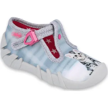 Dívčí bačkory BEFADO 110P365 18 - dívčí přezka, modro-šedá, kočka Velikost: 25