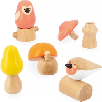 Dřevěná hračka Šroubování - Ptáčci a houby
