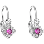 Stříbrné dětské náušnice visací se zirkonem růžová kytička 11175.3