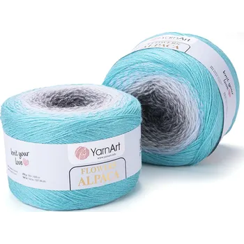 Galanterie Yarn Art Flowers alpaca 412 šedá, šedohnědá, světle modrá, tyrkysová