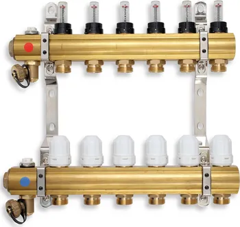 rozdělovač topení Novaservis Rozdělovač nerez s regulačním šroubením s průtokovými a uzavíracími ventily