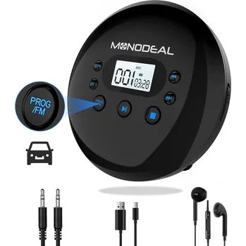 CD přehrávač Monodeal CD přehrávač přenosný s FM vysílačem, bezdrátové připojení s reproduktorem