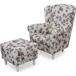 Křeslo ušák s taburetem Astrid látka Rose 18