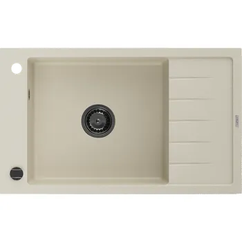 Granitový dřez Mexen Elias granitový dřez s 1 komorou a odkapávačem 795 x 480 mm, béžový, černý sifon - 6511791005-69-B Granitové dřezy