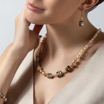 Náhrdelník Lampglas Náhrdelník Tiger & Pearl s 24karátovým zlatem v perlách Lampglas