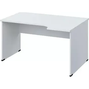 Psací stůl LR 28 - 144 stůl kancelářský, rohový, pravý, dřevěná podnož, deska 25 mm, široký 1400 mm, bílá