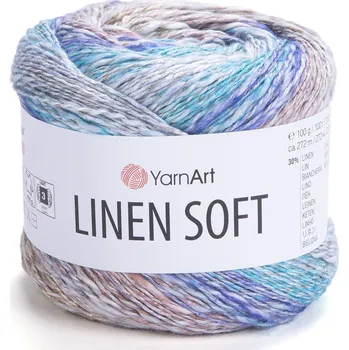 Galanterie YarnArt Linen soft 7402 modro-hnědý proužek