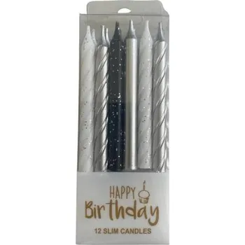 Svíčky stříbrný mix 12 ks