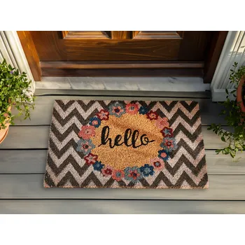 Rohožka Rohožka vícebarevná přírodní kokosové vlákno 40 x 60 cm PVC povlak protiskluzová rohož s nápisem do interiéru moderní Beliani