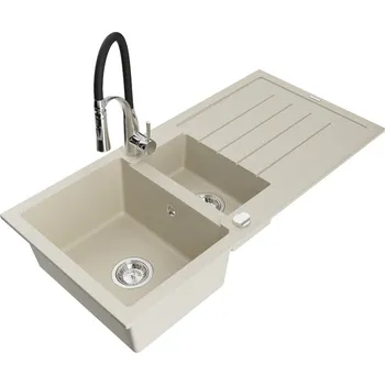 Mexen Andres 1,5 granit dřez s odkapem a baterií Aster, béžová 6515-69-73450-07