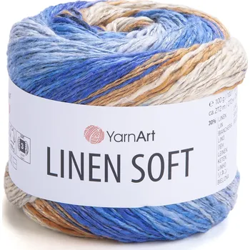 Galanterie YarnArt Linen soft 7411 modro-hnědo-světlý proužek