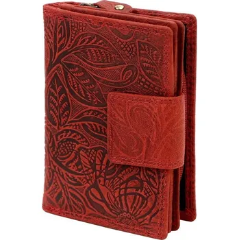 Peněženka Kožená pevná peněženka Gregorio červená s ornamenty květin