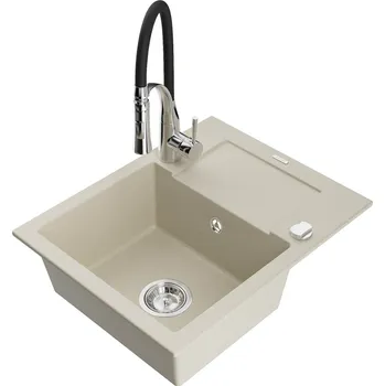 Mexen Enzo 1miskový granit dřez s odkapem a baterií Aster, béžová 6506-69-73450-07