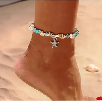 Souprava šperků Řetízek na nohu s přívěsky mušliček a mořskou hvězdou (Náramky a řetízky )