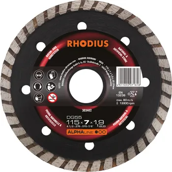 Řezný kotouč RHODIUS Diamantový řezný kotouč DG55 115 x 7,0 x 1,9 x 22,23 ALPHAline