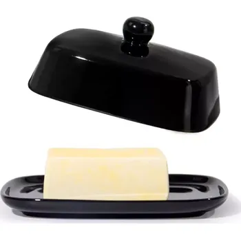 Máslenka Dóza na máslo Theo&Cleo ze skla a bambusu/keramika,varianty Ćerná