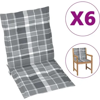 Podsedák vidaXL Podušky na zahradní židle 6 ks šedé kárované 100 x 50 x 4 cm