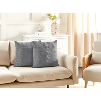 Povlečení Sada 2 dekorativních polštářů šedá bavlna 45 x 45 cm pletená bez vzoru moderní styl doplňky Beliani