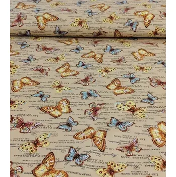 Bavlněná látka motýlci na béžové plátno 140cm | RTex