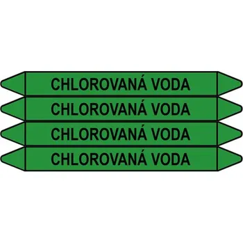 samolepka Značení potrubí, chlorovaná voda,4 ks, 250 × 26 mm