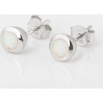 Náušnice Stříbrné náušnice pecičky s bílým opálem STNAU1436F