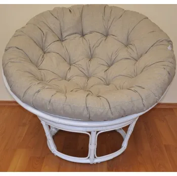 Křeslo Axin Trading s.r.o. Ratanový papasan 100 cm bílý, polstr tmavě béžový melír