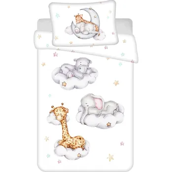 Povlečení Jerry Fabrics Zvířátka Clouds Baby bílé 100 x 135, 40 x 60 cm zipový uzávěr