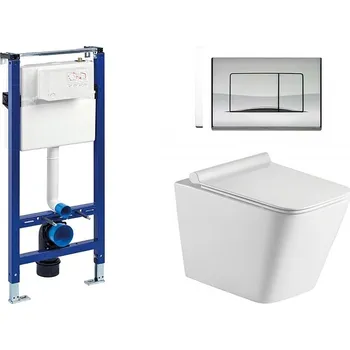 Liv-Fluidmaster Wc set Square Gips podmítková nádrž do sádrokartonu, mísa, sedátko a tlačítko lesk. chrom 195870 - SET(223468, OLKLT052E, 195870)