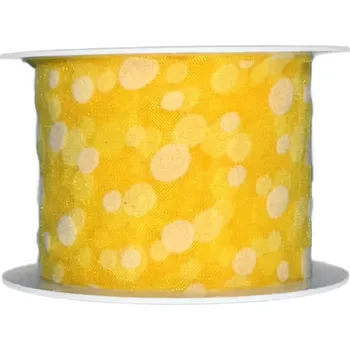 Stuha Stuha organzová SPOTS YELLOW žlutá 40mm x 2m (12,-Kč/m) (Stuha organzová, potisk bílé puntíky, průsvitná, oboustranná)