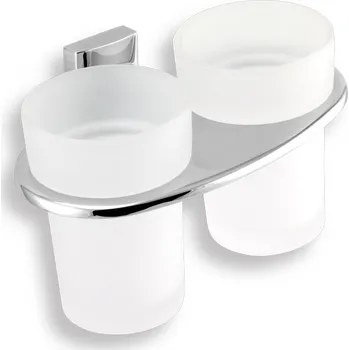 Držák na kartáček NOVASERVIS 0257,0 Dvojitý držák kartáčků a pasty sklo Metalia 12 chrom (0257,0)