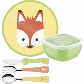 Příbor Tramontina 23797/908 Dětský set Baby Friends/5ks (lžička/vidlička/nožík/talířek/dóza) lišák