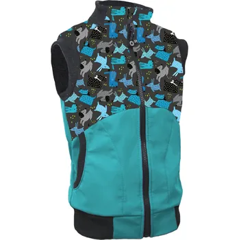 Chlapecká vesta Recenze Unuo Softshellová vesta s fleecem pejsci/smaragdová 110/116