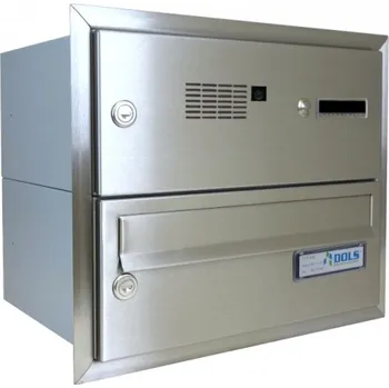 Poštovní schránka 1x poštovní schránka B-015 k zazdění do sloupku s 1x zvonkem a kamerou TESLA + orámování L profilem - NEREZ / šedá