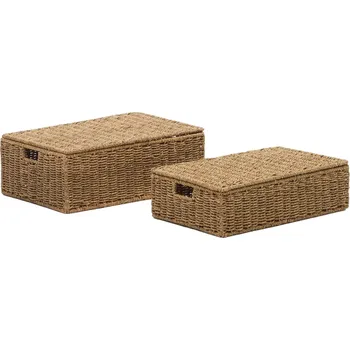 Úložný box Set dvou dekorativních košů s víky Kave Home Tossa 57x36 cm/60x40 cm z přírodních vláken