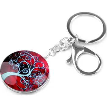 Přívěsek na kabelku/klíče Strom - modrý na červeném podkladu