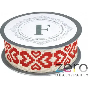 Stuha Stuha tkaná 3,5 cm x 10 m - přírodní s tiskem srdcí