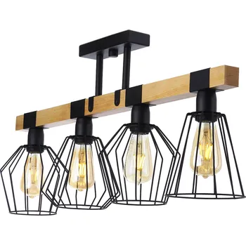 Light for home - Lustr na tyči 20955 "CAMEROON", 4x60W, E27, černá, přírodní olše