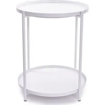 Konferenční stolek Kulatý kovový stolek, dvoupatrový, v 52 cm, bílý