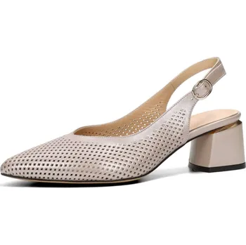 Dámské lodičky ETIMEĒ dámské kožené lodičky s otevřenou patou - šedé