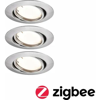 Svítidlo PAULMANN LED vestavné svítidlo Smart Home Zigbee Base Coin základní sada výklopné kruhové 90mm 20° 3x4,9W 230V stmívatelné 3000K kov kartáčovaný 924.64