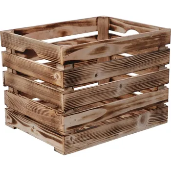 Úložný box Opálená dřevěná bedýnka 40 x 30 x 30cm