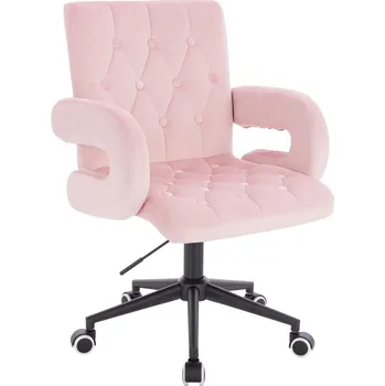 Otočné křeslo Velen velur na černé podstavě s kolečky - růžový