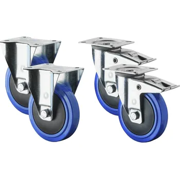 Pojezdové kolečko SADA Gumová kolečka KULIČKOVÉ modrá SOFT - průměr 80mm - 2ks pevné 2ks otočné s brzdou