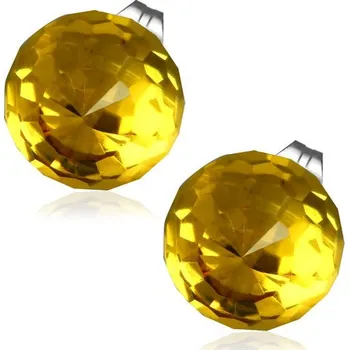 Náušnice 8mm – Tmavě žlutá broušená skleněná kulička