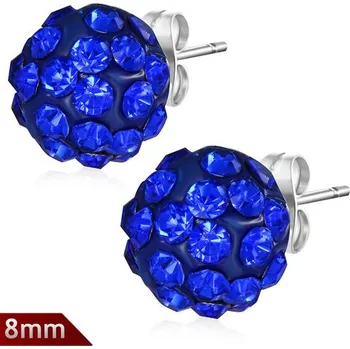 Náušnice 8mm – Tmavě modrá kulička s kamínky