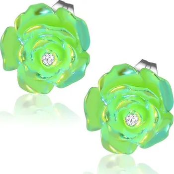 Náušnice Zelený perleťový květ s kamínkem - Ocelové náušnice