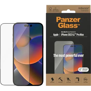 Telefonní příslušenství Tvrzené sklo (Temperd Glass) PANZERGLASS pro Apple iPhone 14 Pro Max - Ultra wide fit - černý rámeček