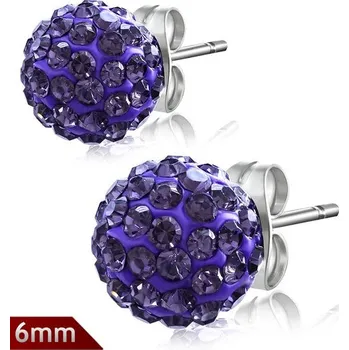 Náušnice 6mm – Fialová kulička s kamínky