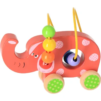 Hračka Bigjigs Dřevěný motorický labyrint na kolečkách (slon)