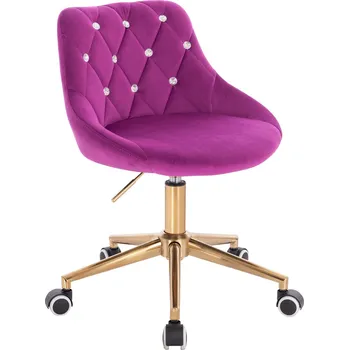 Otočné křeslo Kvam Diamonds velur na zlaté podstavě s kolečky - fuchsie